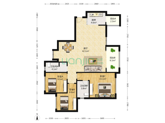 海亮樾金沙 3室1厅2卫 120平方