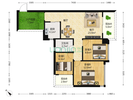 前海东岸 3室1厅1卫 89平方