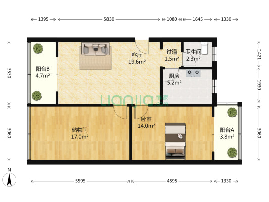 银沙横街10号 1室1厅1卫 75平方