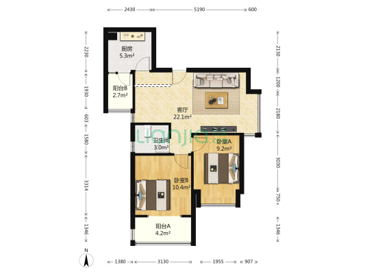 金牛万达A组团 2室1厅1卫 72平方