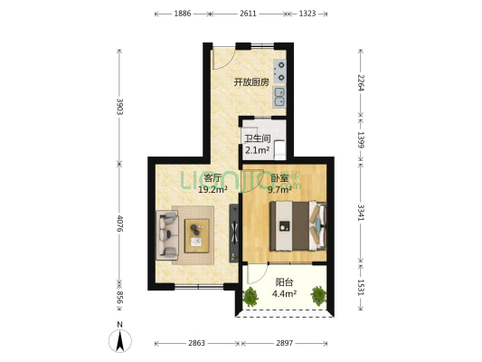 华昱花园 1室1厅1卫 41平方