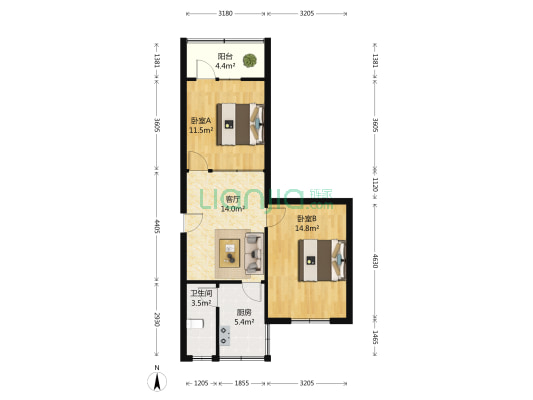 洛阳路27号 2室1厅1卫 56平方
