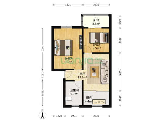 康佳花园五区 2室1厅1卫 62平方