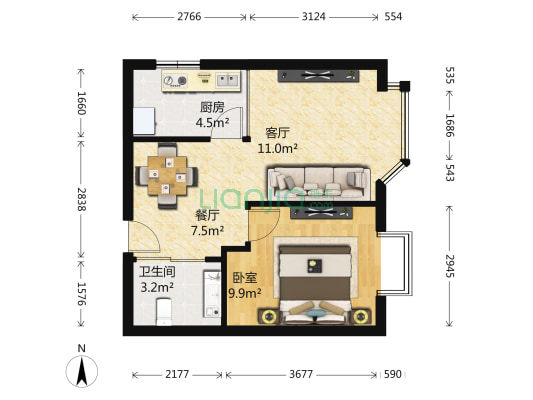 水岸银座 1室2厅1卫 52平方