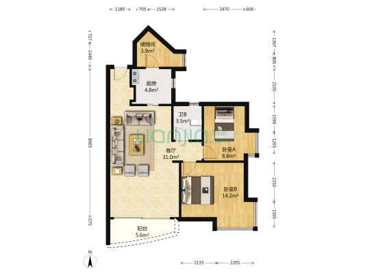 水围新家园 2室1厅1卫 79平方