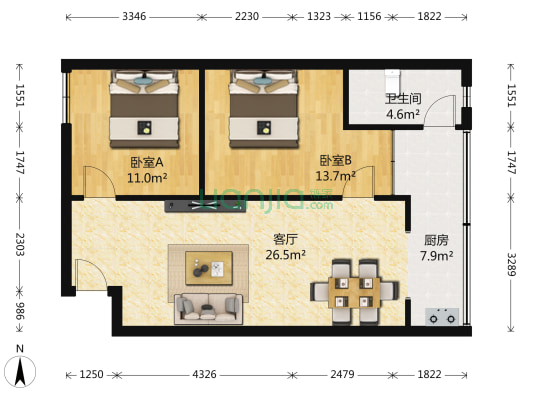 西安北路34号 2室1厅1卫 70平方