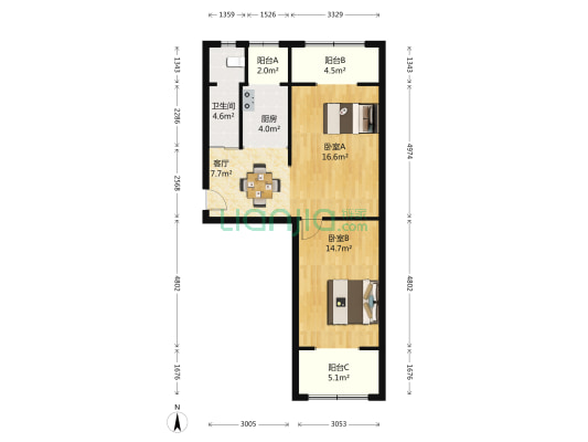 五街家园国税局宿舍 2室1厅1卫 62平方