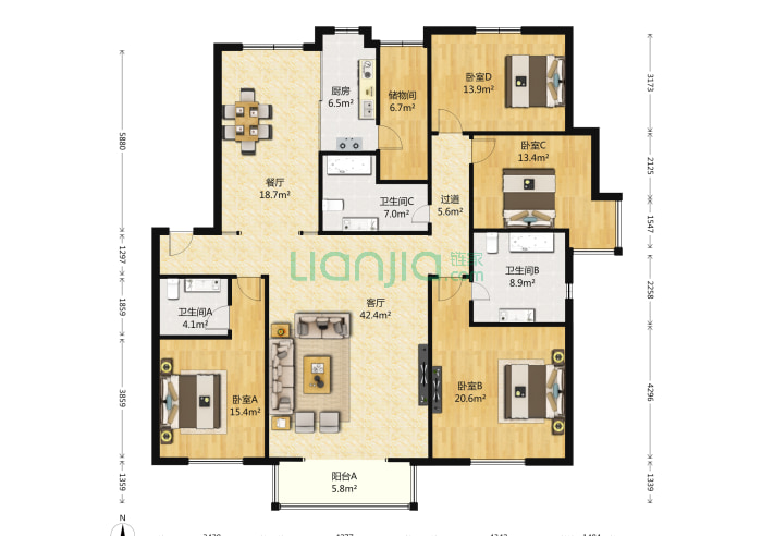 紫金长安 4室2厅3卫 219㎡ 户型