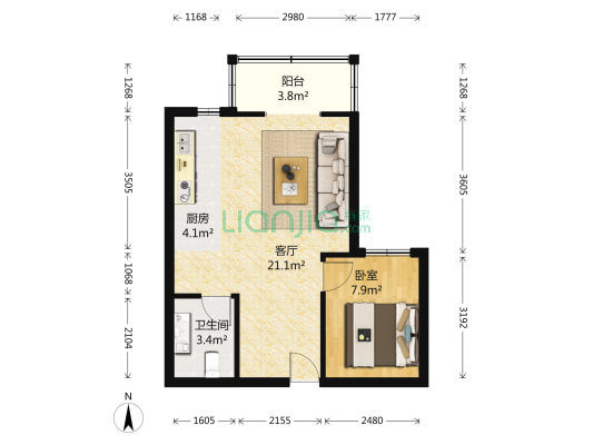 碧水星阁 1室1厅1卫 56平方