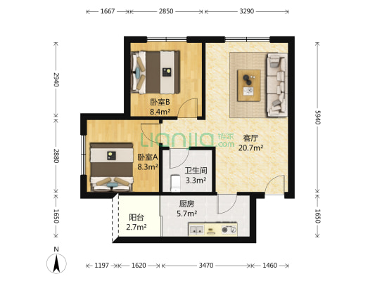 金牛万达D组团 2室1厅1卫 63平方