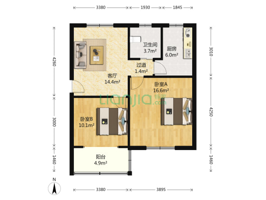 新德路506弄 2室1厅1卫 74平方