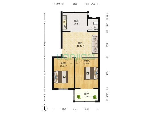花郡佳园 2室1厅1卫 68平方