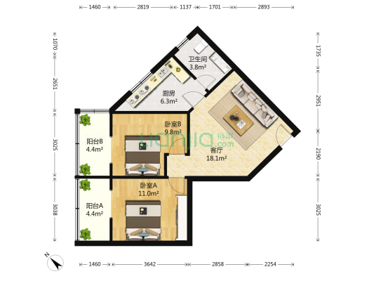 金华苑 2室1厅1卫 76平方