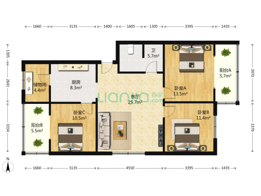 建国巷4号 3室1厅1卫 102平方