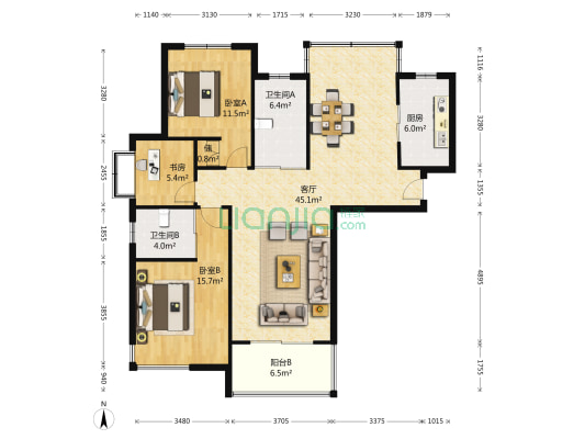 欣逸家园 3室1厅2卫 119平方