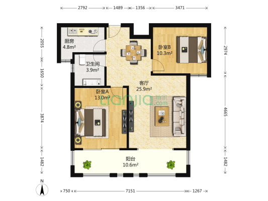 上海建筑 2室1厅1卫 98平方