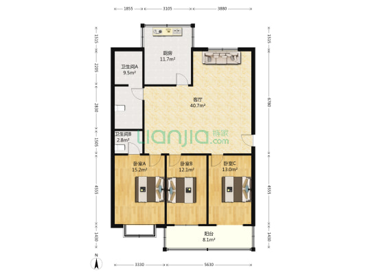 温馨小区 3室1厅2卫 141平方