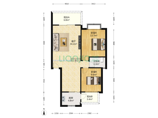 丽泉江南 2室1厅1卫 89平方
