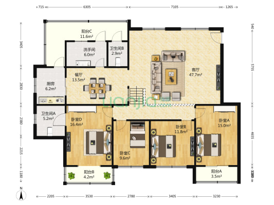 毕生路57号 4室2厅3卫 167平方