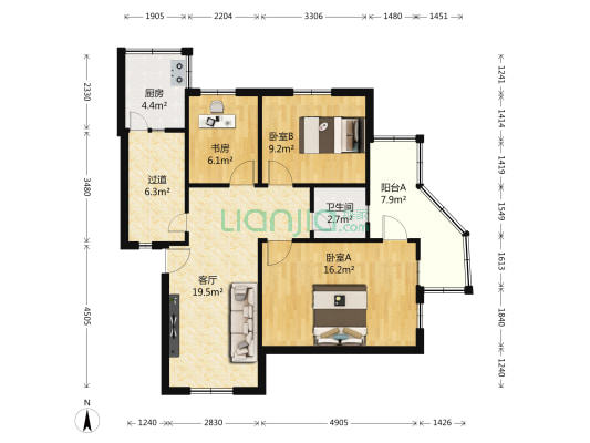 政七街29号院 3室1厅1卫 85平方