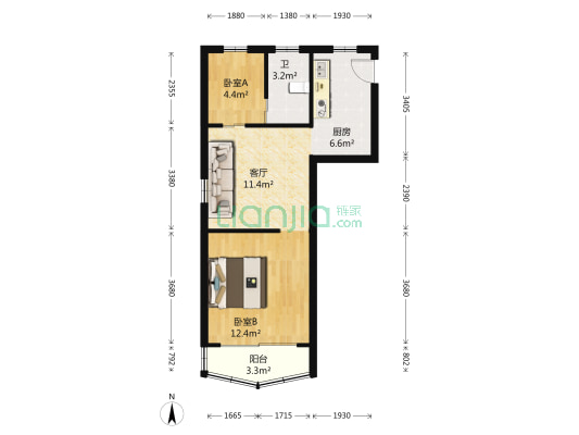 南中街52号 2室1厅1卫 54平方