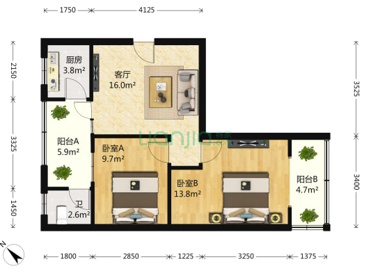 营和街100号 2室1厅1卫 58平方