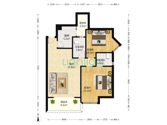 罗兰小镇 2室1厅2卫 87平方