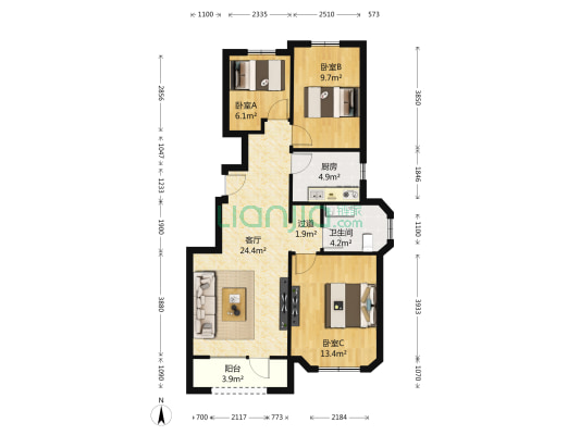 高家园东街1号院 3室1厅1卫 92平方