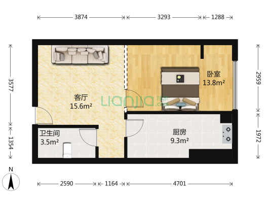 美丽南庭 1室1厅1卫 57平方