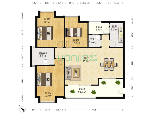 华润橡树湾A区 3室1厅2卫 79平方