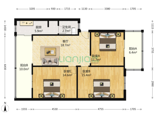建设中街11号 3室1厅1卫 89平方