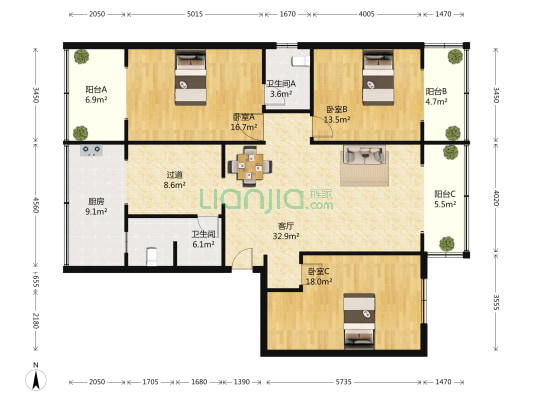 银沙路40号院 3室1厅2卫 150平方