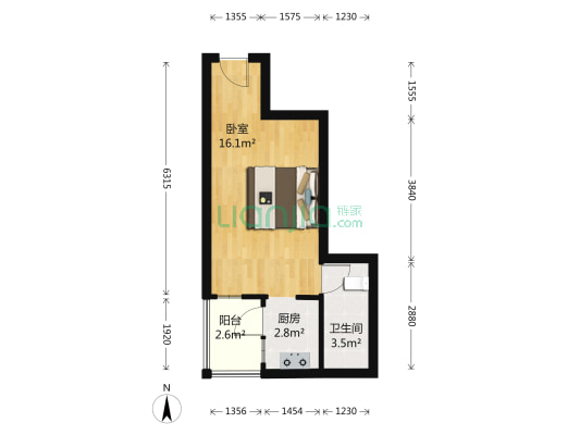 丽岛2046 1室0厅1卫 39平方