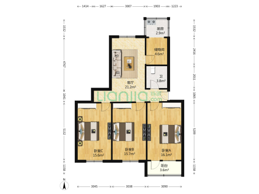 大学中路61号 3室1厅1卫 107平方