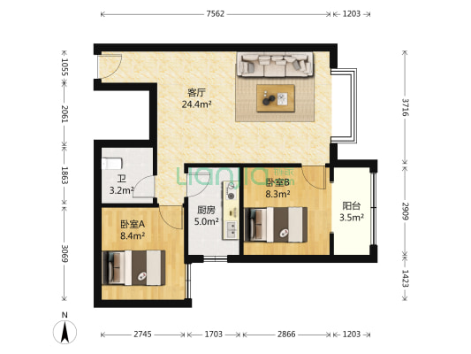 金象花园三期 2室1厅1卫 64平方