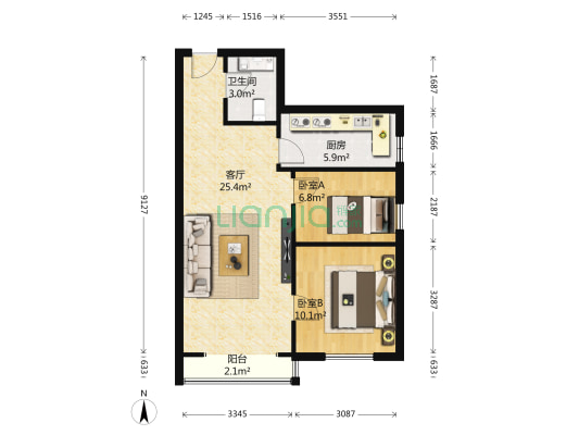龙旗广场 2室1厅1卫 79平方