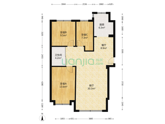 天旺名都 3室2厅1卫 110平方