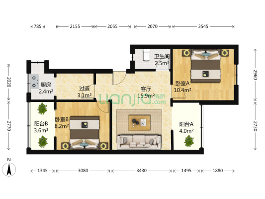 金沙路10号 2室1厅1卫 66平方
