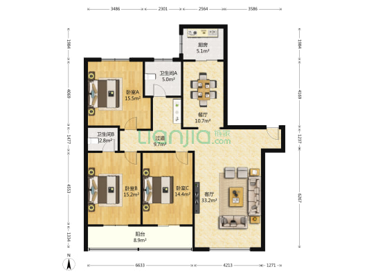 公园国际 3室2厅2卫 163平方