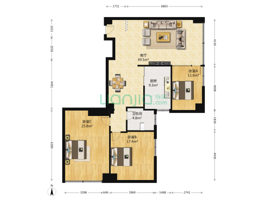 鹏宇大厦 3室1厅1卫 144平方