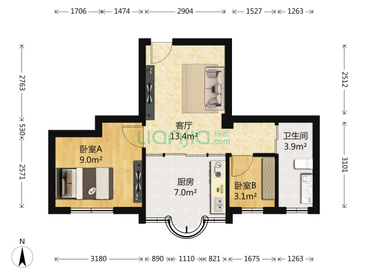华乐苑 2室1厅1卫 45平方