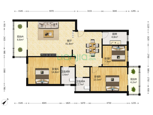 交大银座 3室1厅2卫 119平方