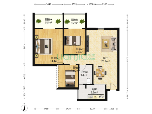 花样年花样城 3室1厅1卫 88平方