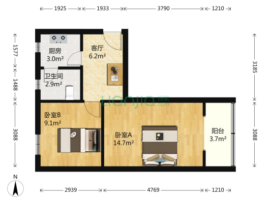 南菜园乙1号 2室1厅1卫 48平方
