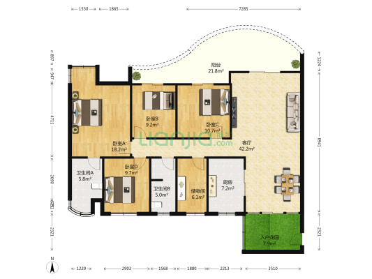 每日汇城 4室1厅2卫 163平方