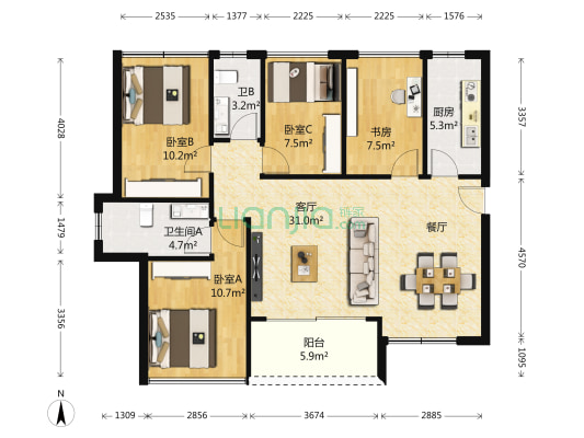 科恒文昌华府 4室1厅2卫 89平方