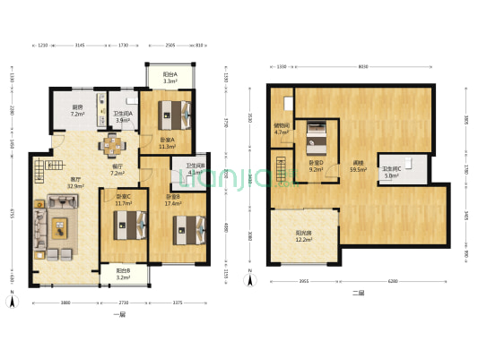 晨曦怡庭 4室2厅3卫 118平方