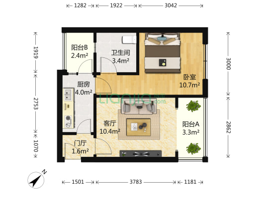 蜀辉路299号 1室1厅1卫 45平方