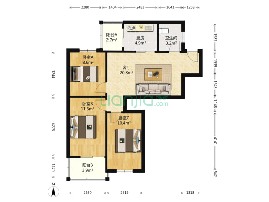 烟厂后街9号院 3室1厅1卫 90平方