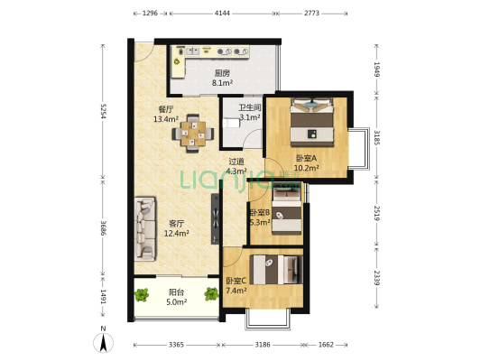 青河世家 3室2厅1卫 89平方